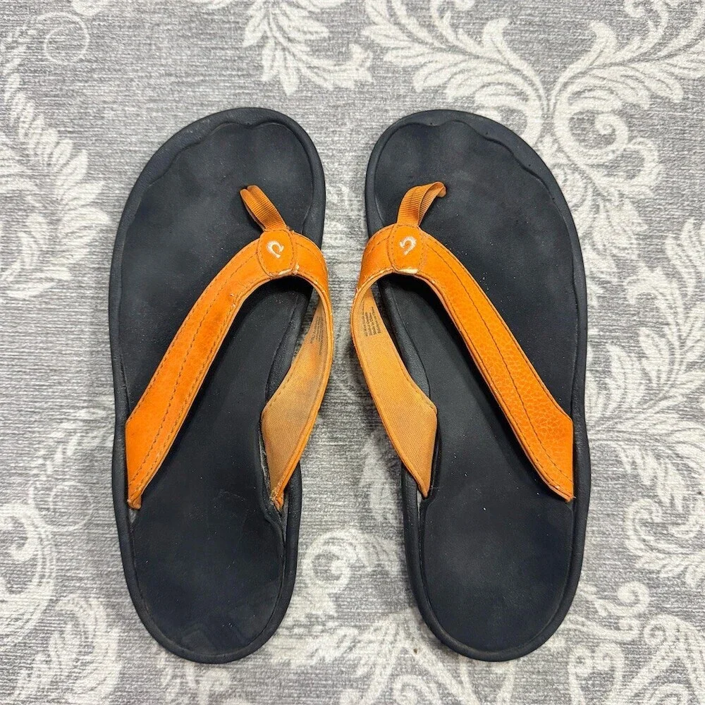 OluKai Ohana Men's Flip Flop Sandals Orange/Black Slip On Size 8